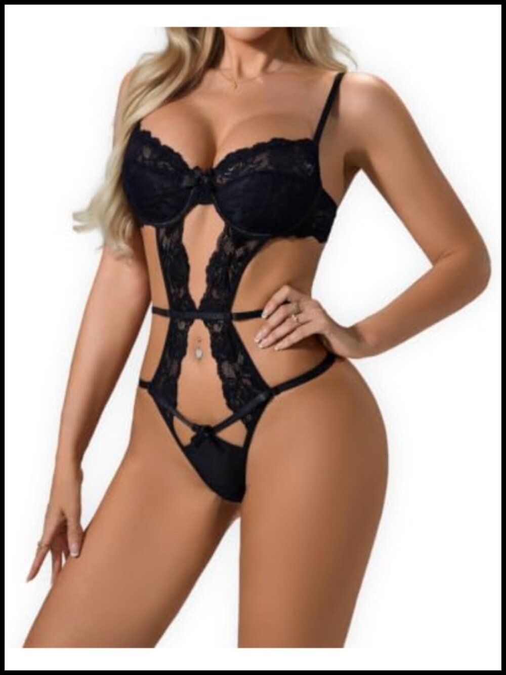 Lace Teddy Bodysuit Cutout One-Piece Sheer Mesh Lingerie for Women
